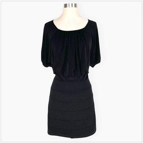 Max and Cleo BCBG Black Blouson Jersey Top with Bandage Knit Skirt Dress 6 - Picture 1 of 4